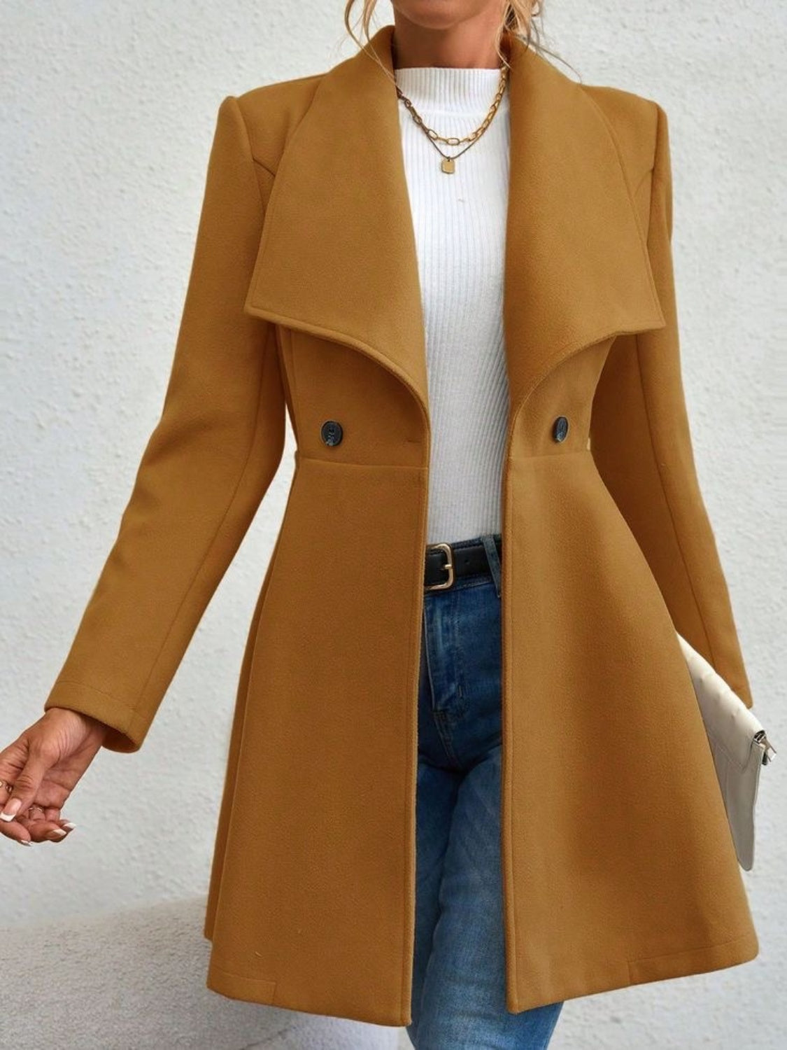 Collared Neck Button Up Long Sleeve Coat, Four Color Choices