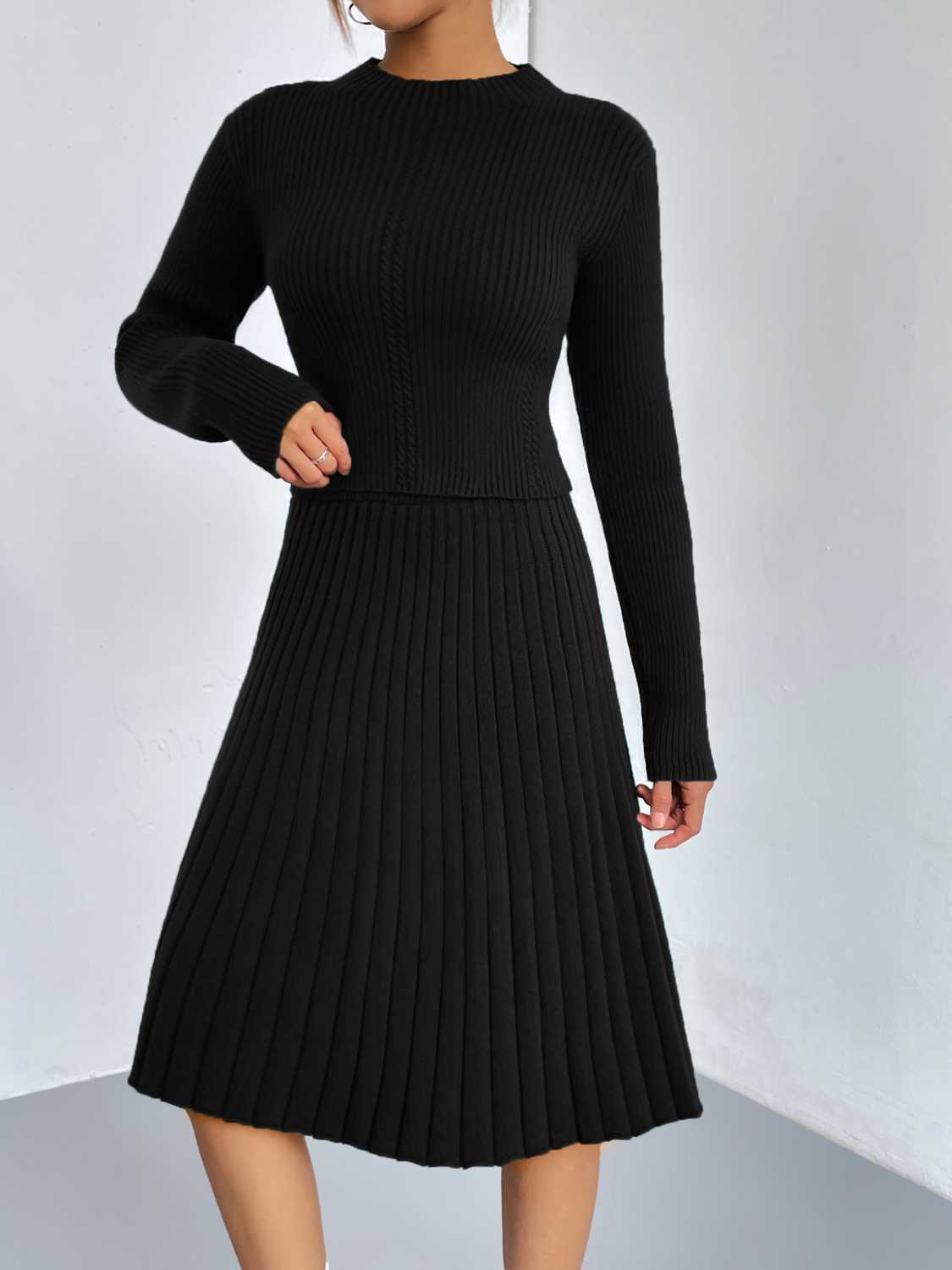 Must-Have Two-Piece Sweater Dress | Casual to Elegant Rib-Knit Sweater and Skirt Set - Four Color Options