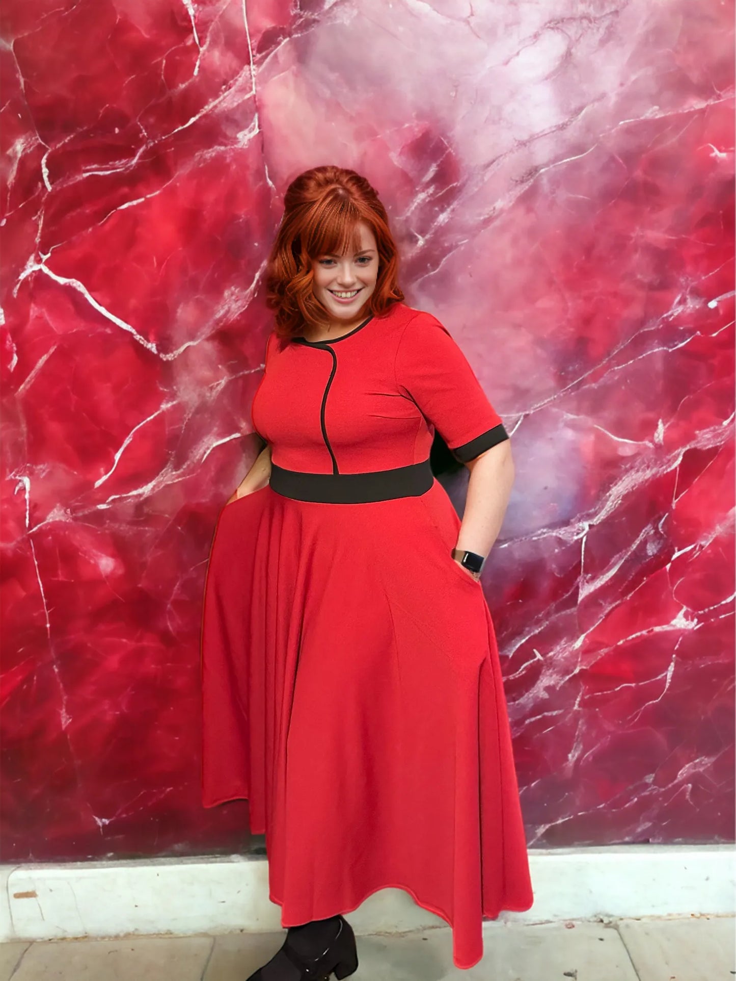 Red Contrast Trim Dress