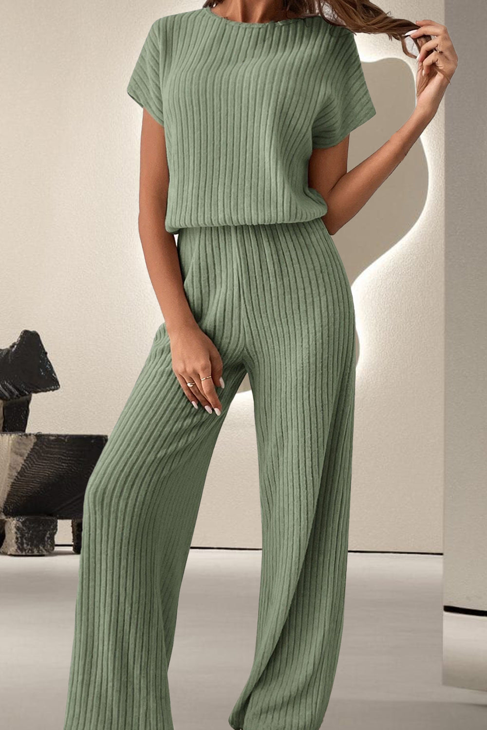 Round Neck Short Sleeve Jumpsuit - Four Color Choices