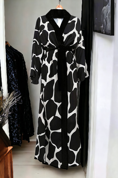 Printed Tie Front Longline Lounge Nightgown