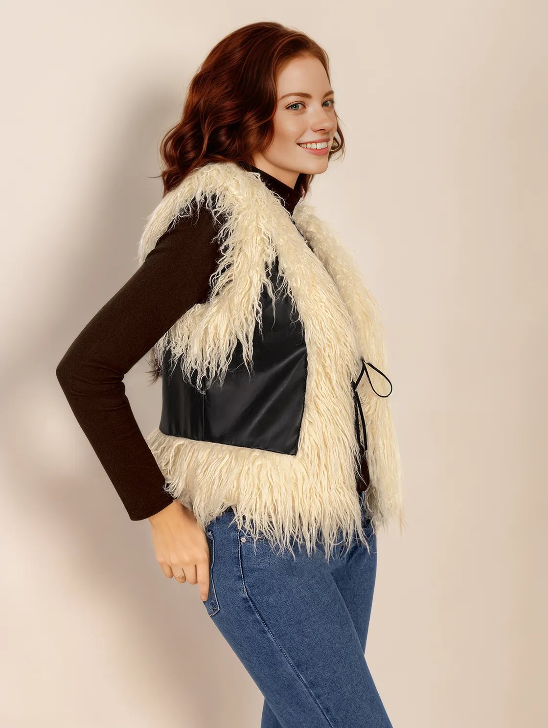 Tied Fringe Contrast Vest