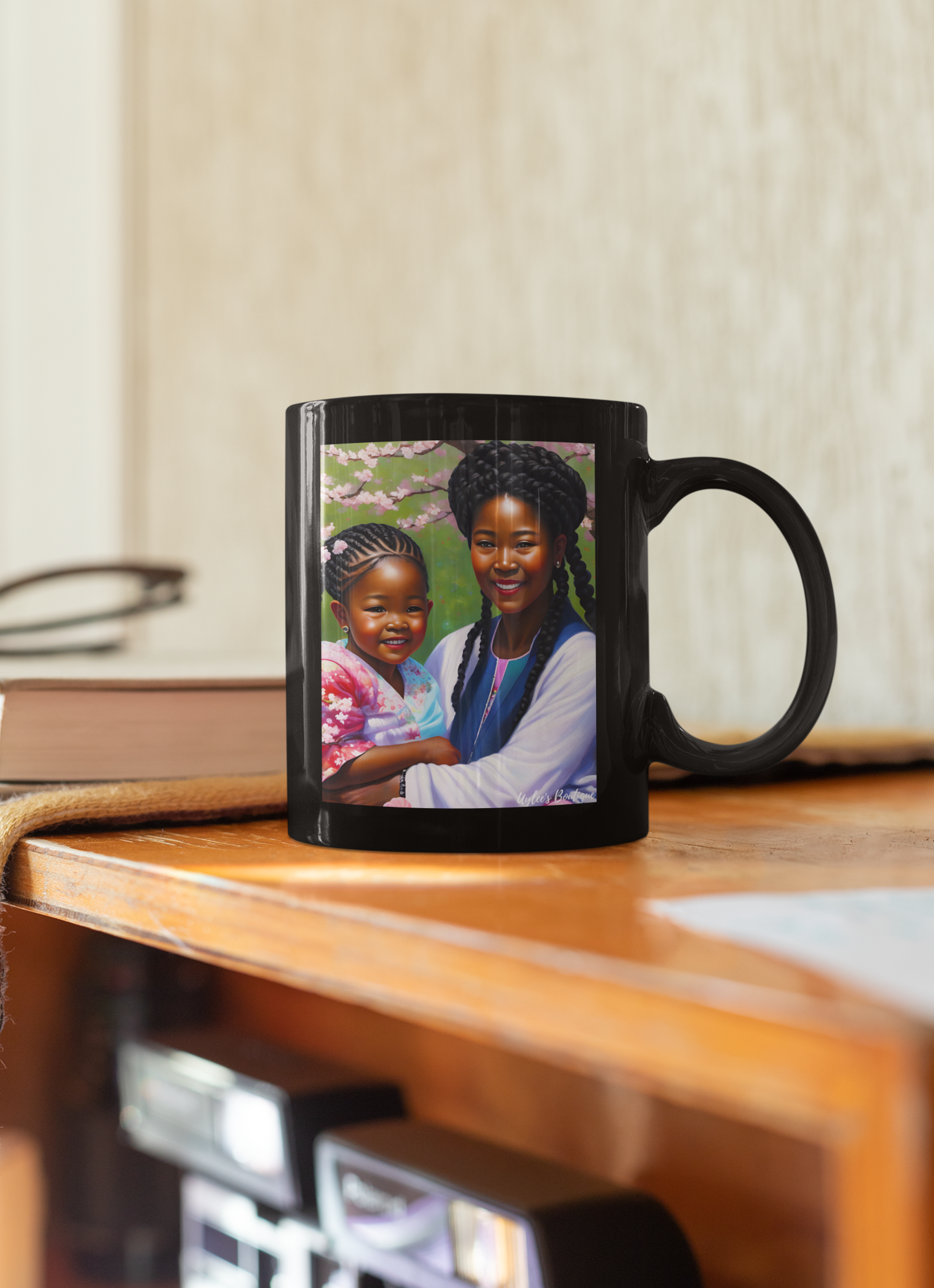 Beautiful Ceramic Custom Mug - Mother and Child in Cherry Blossoms