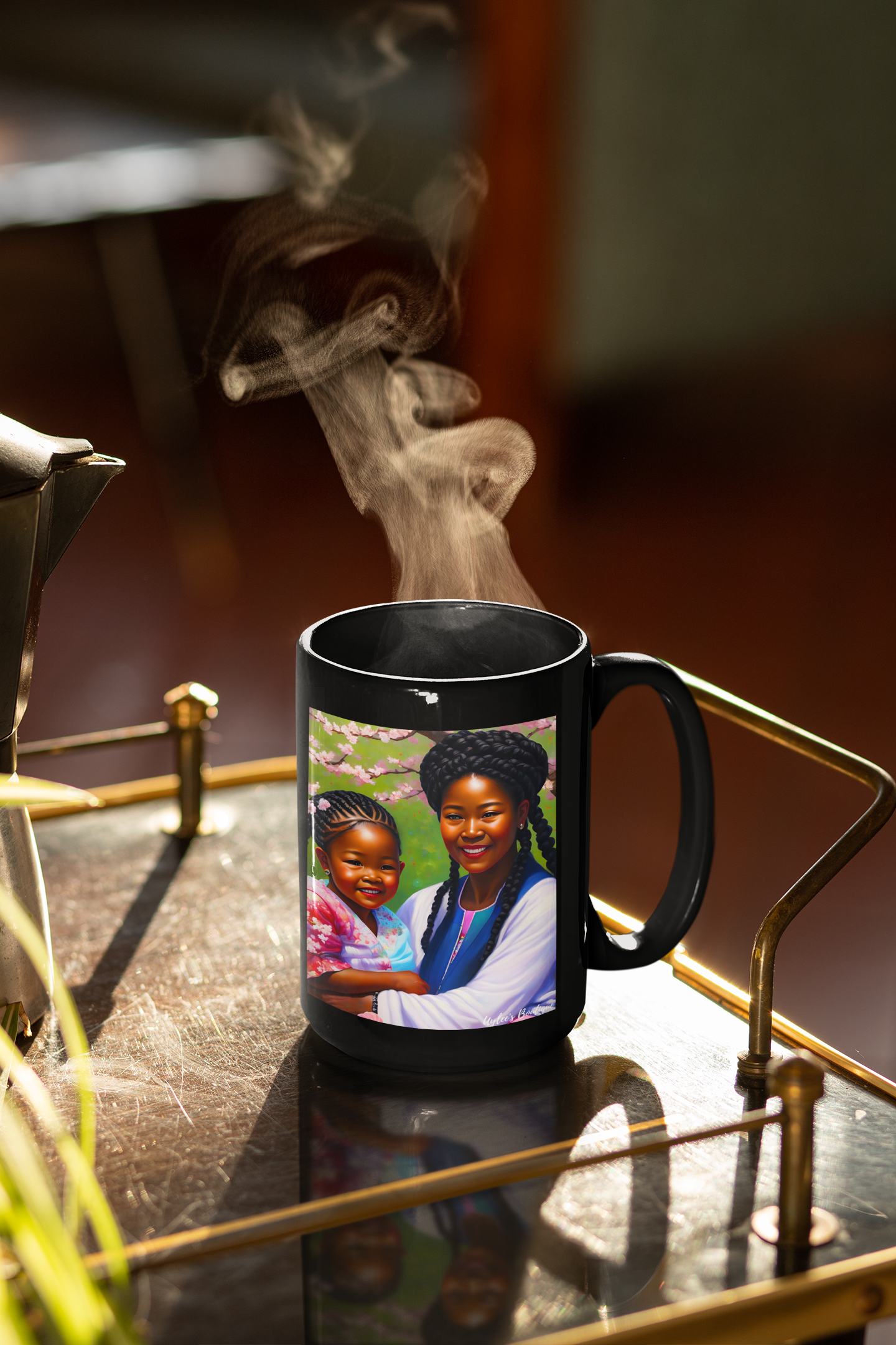 Beautiful Ceramic Custom Mug - Mother and Child in Cherry Blossoms