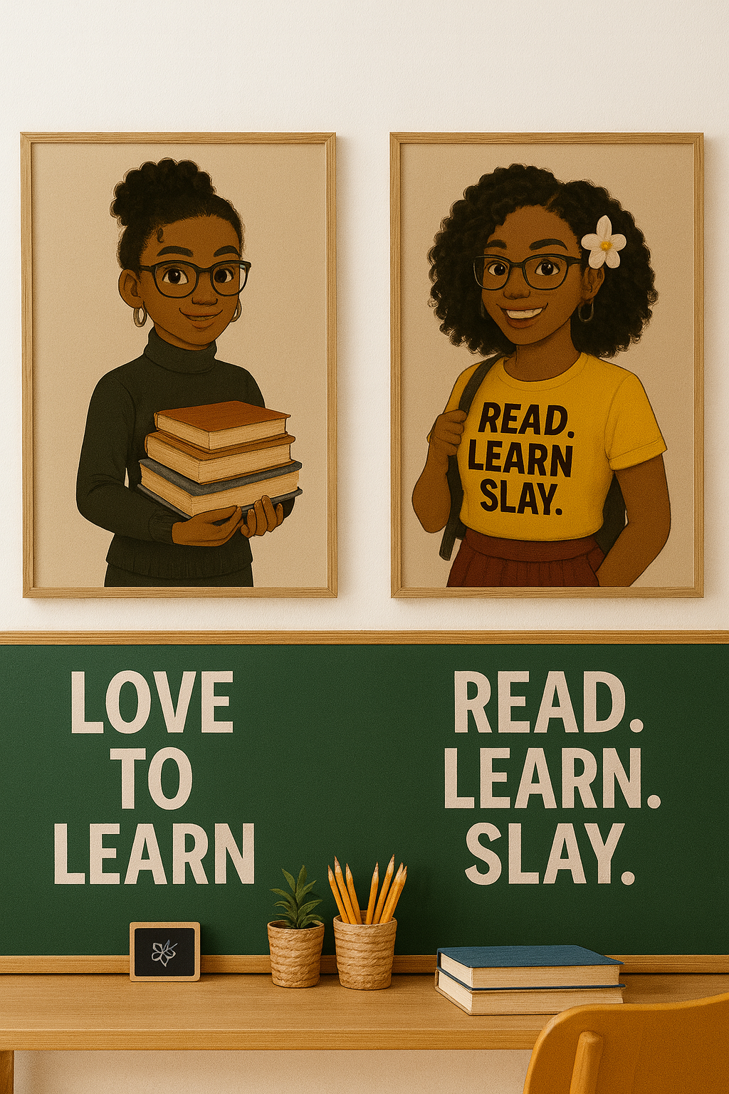 Back to School PNG Bundle | African American Girl Clipart | Coffee Mug & T-Shirt | 20 PNG Digital Download for Stickers, Journals and More