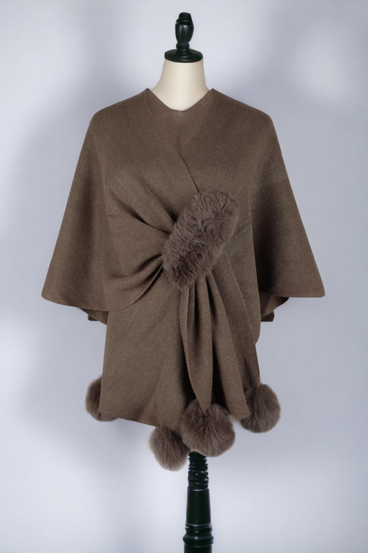 Surplice Neck Pom-Pom Trim Poncho