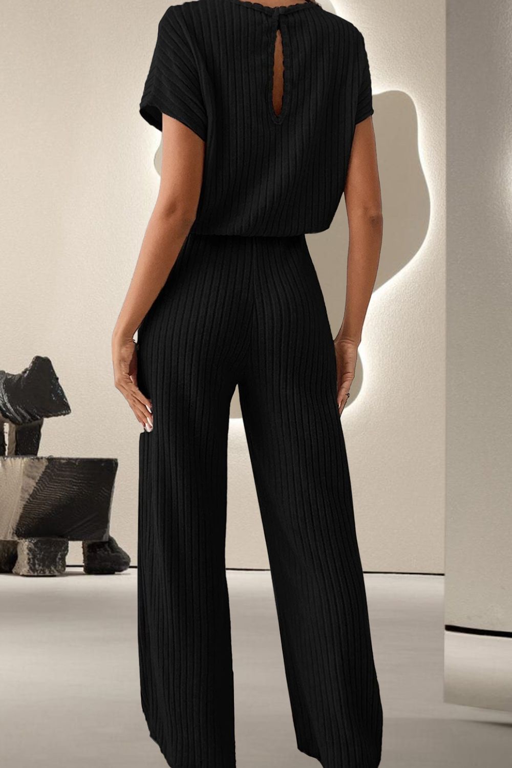 Round Neck Short Sleeve Jumpsuit - Four Color Choices