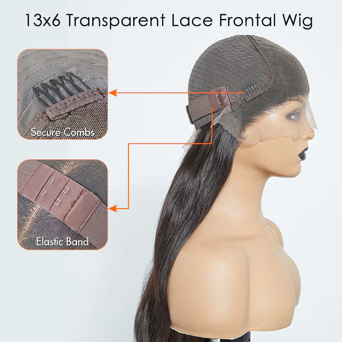 13x6 Glueless 3D Cap Pre-bleached Body Wave Transparent Lace Front Wig 150% Density