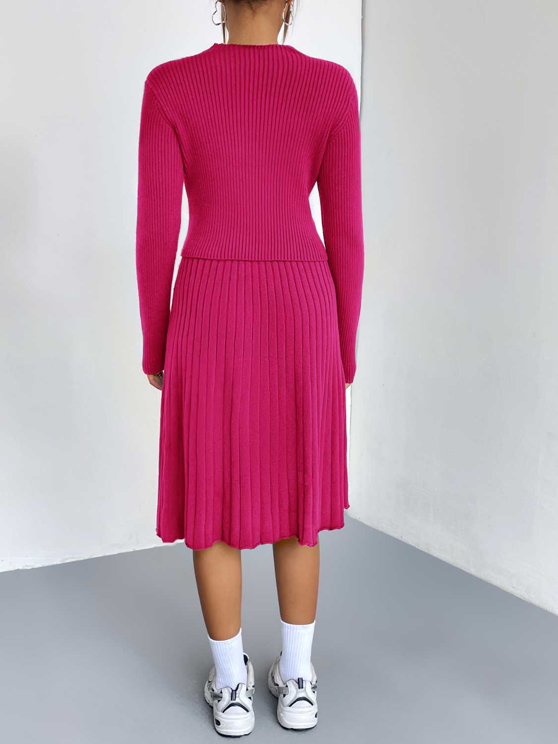 Must-Have Two-Piece Sweater Dress | Casual to Elegant Rib-Knit Sweater and Skirt Set - Four Color Options