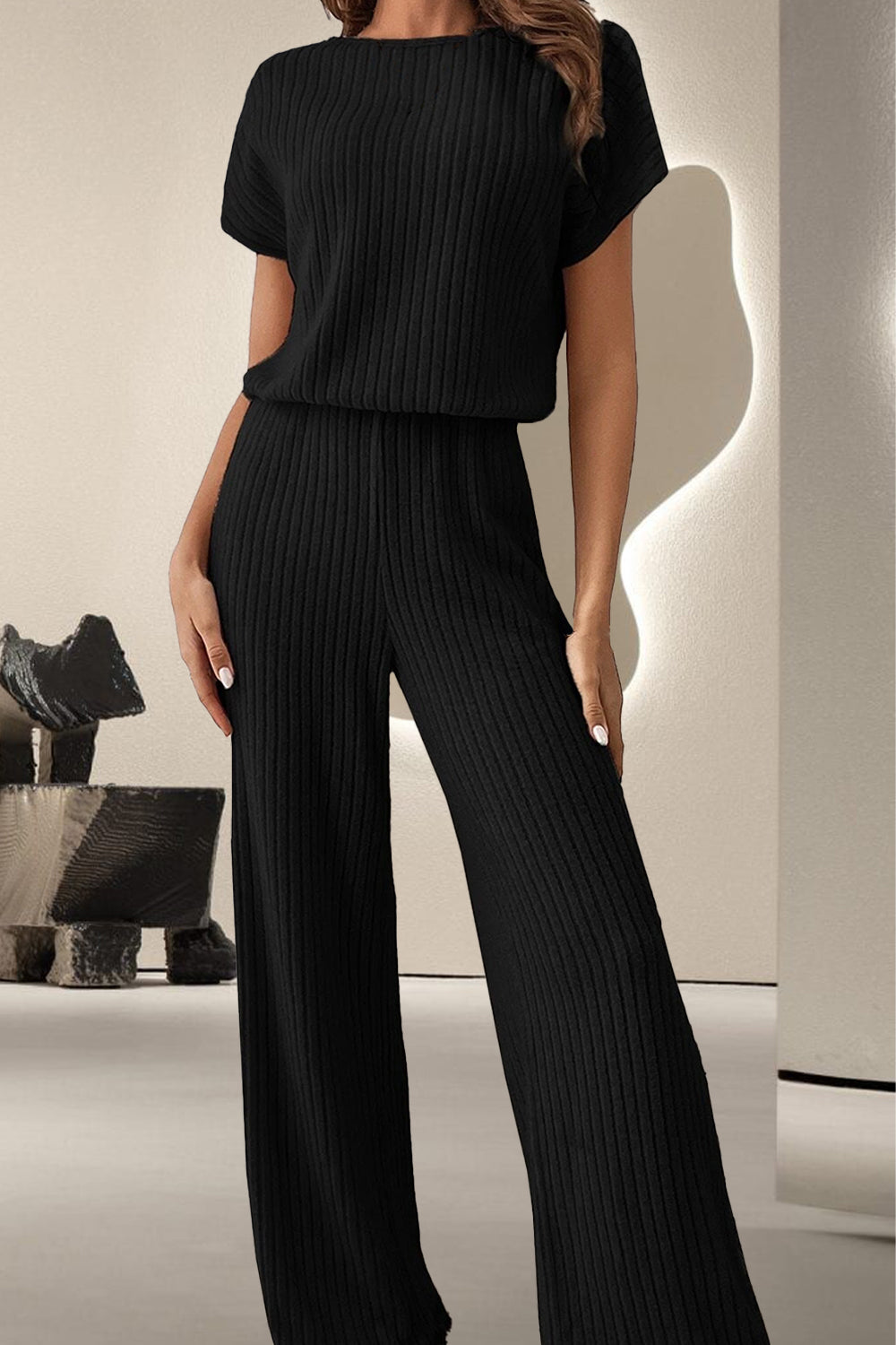 Round Neck Short Sleeve Jumpsuit - Four Color Choices