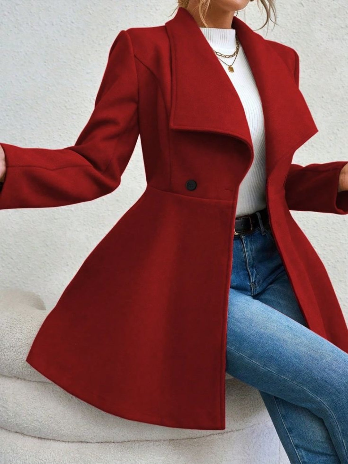Collared Neck Button Up Long Sleeve Coat, Four Color Choices