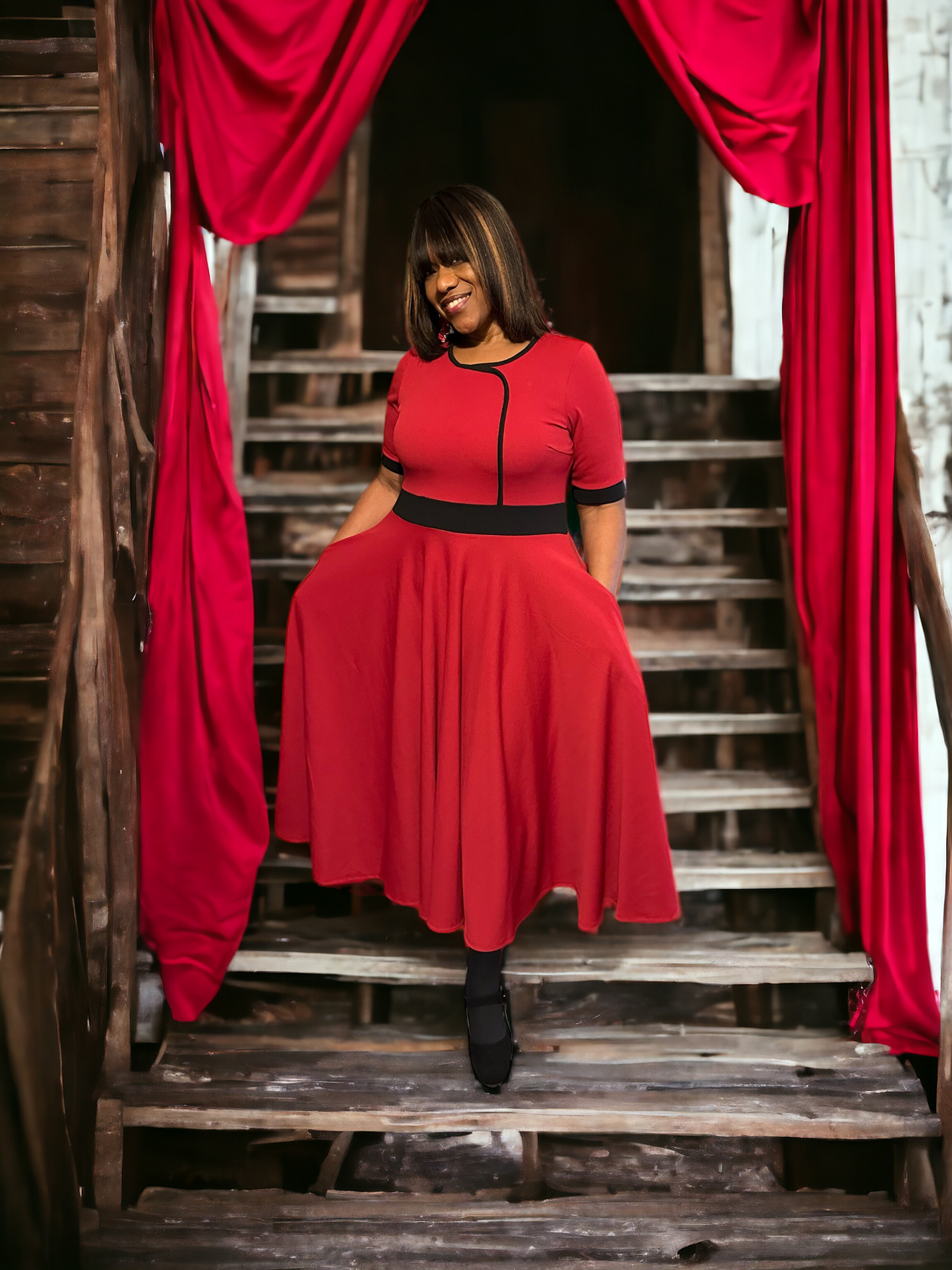 Red Contrast Trim Dress