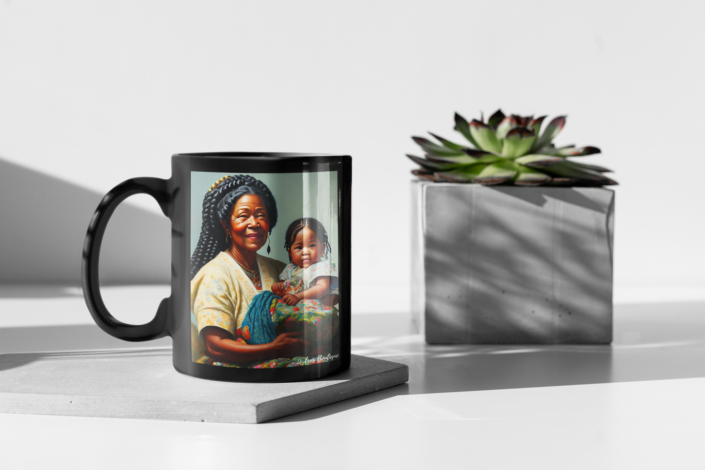 Beautiful Ceramic Custom Mug - African Grandmother and Granddaughter