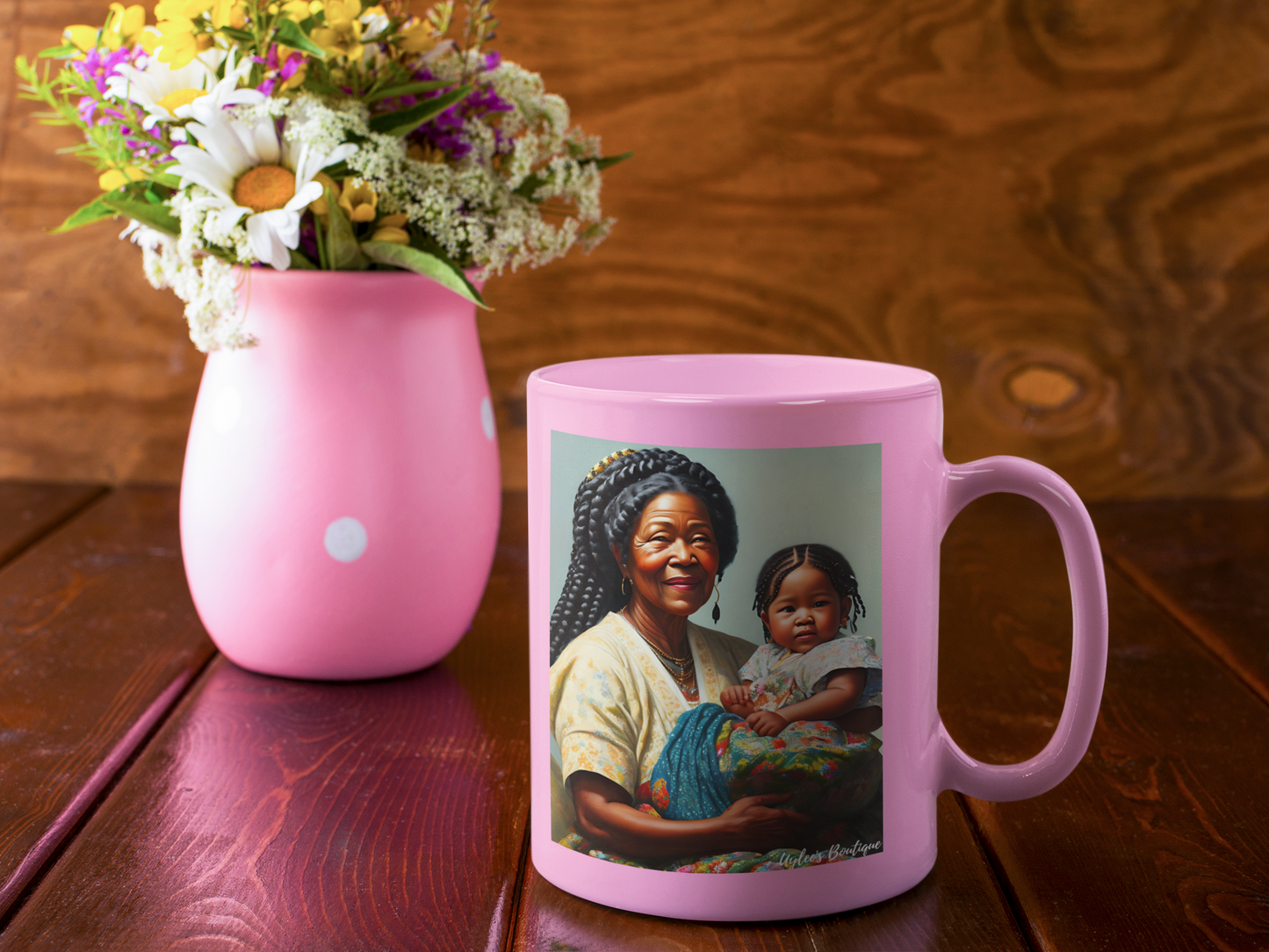 Beautiful Ceramic Custom Mug - African Grandmother and Granddaughter