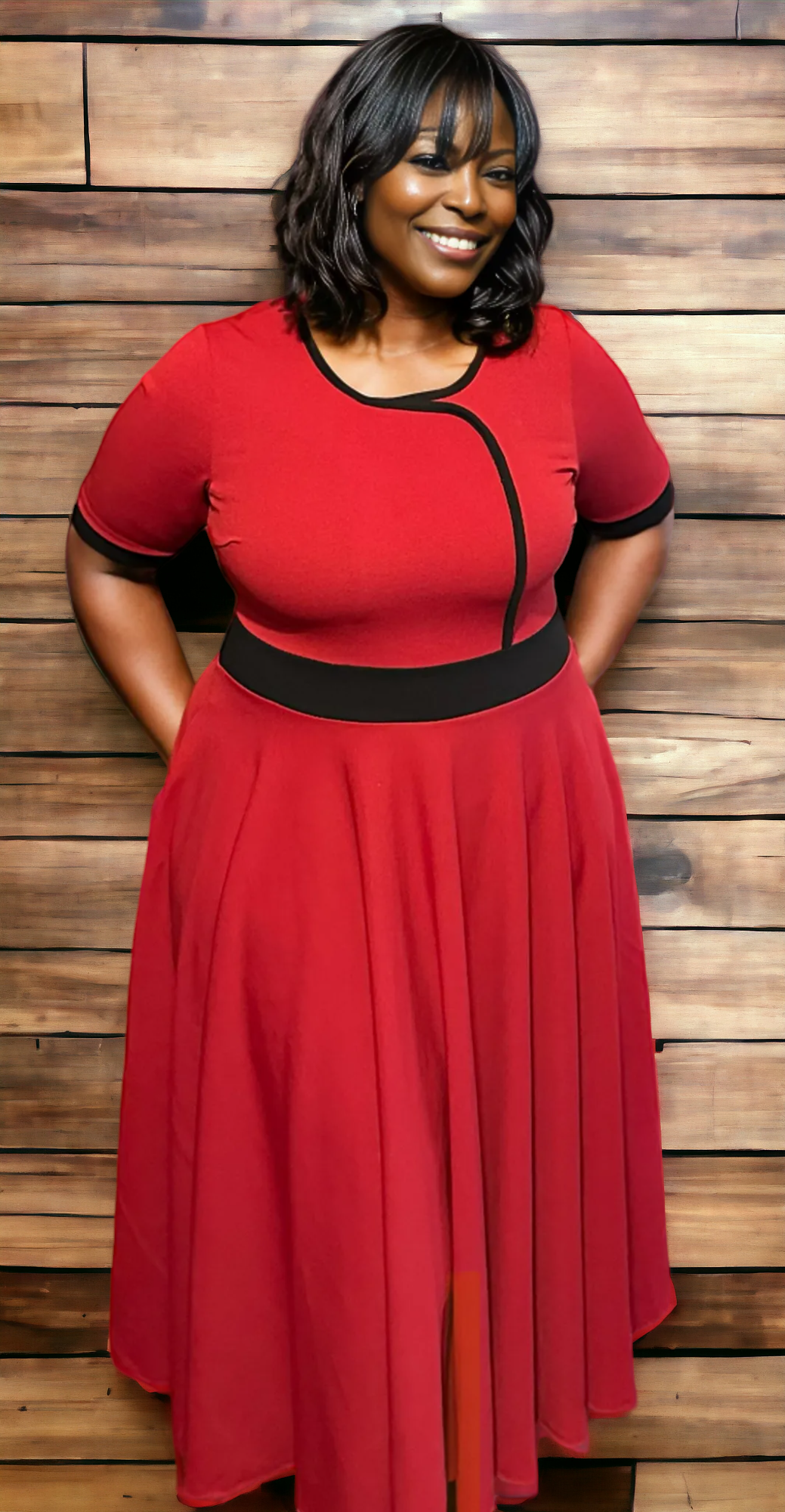 Red Contrast Trim Dress
