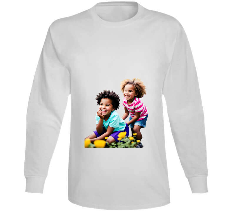 Sisters Playing In Flower Garden Ladies T Shirt