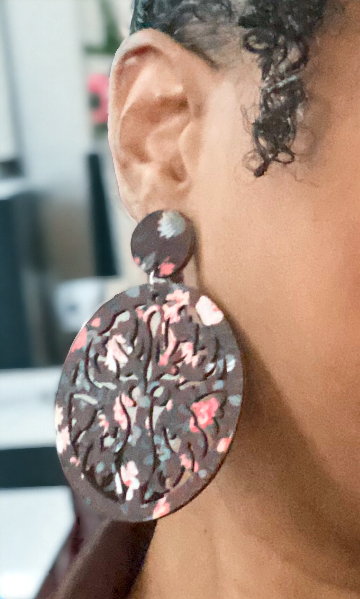 Round Hand Made Fabric African Print Wooden Earrings