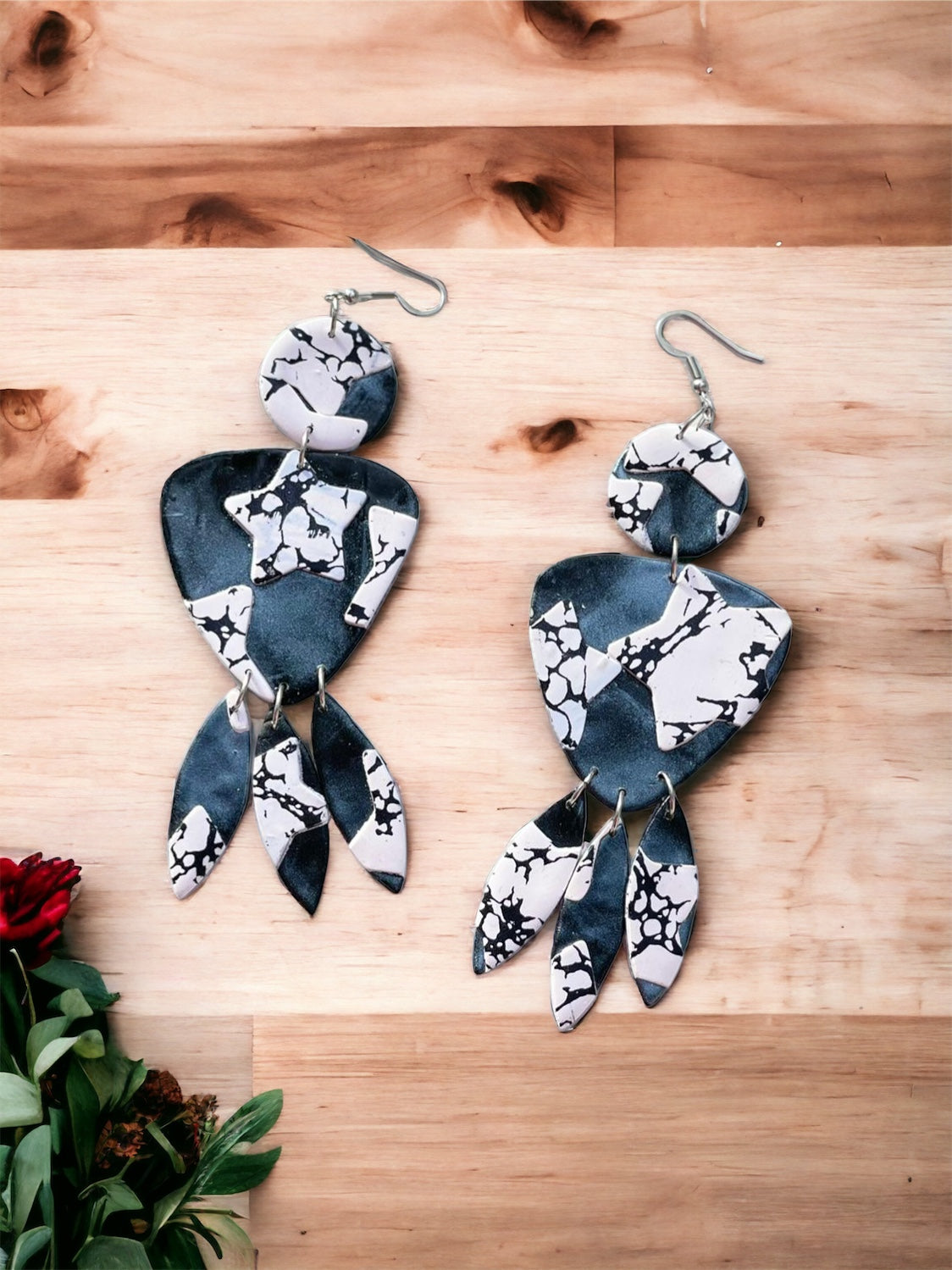 Hand Made Black and White Dangled Earrings