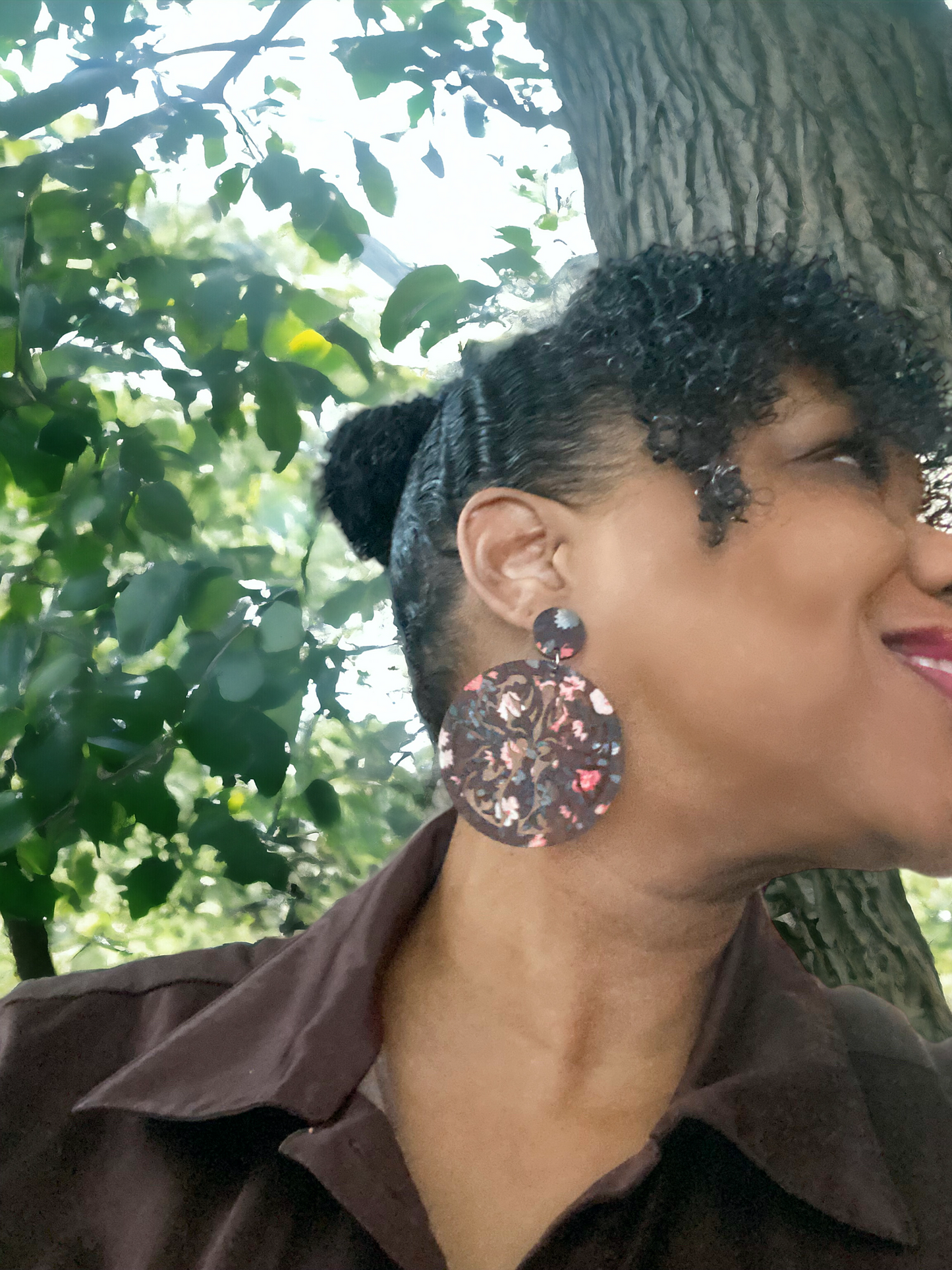 Round Hand Made Fabric African Print Wooden Earrings