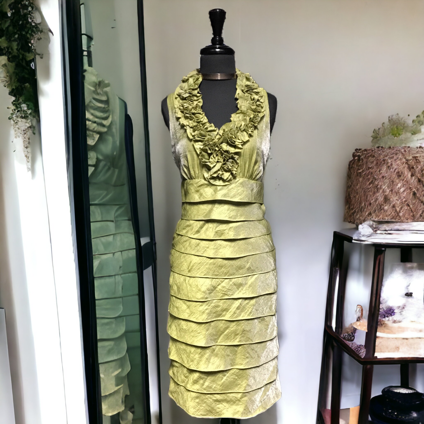 London Times Lime Green Formal Tier Dress, US Size 4 - NEW