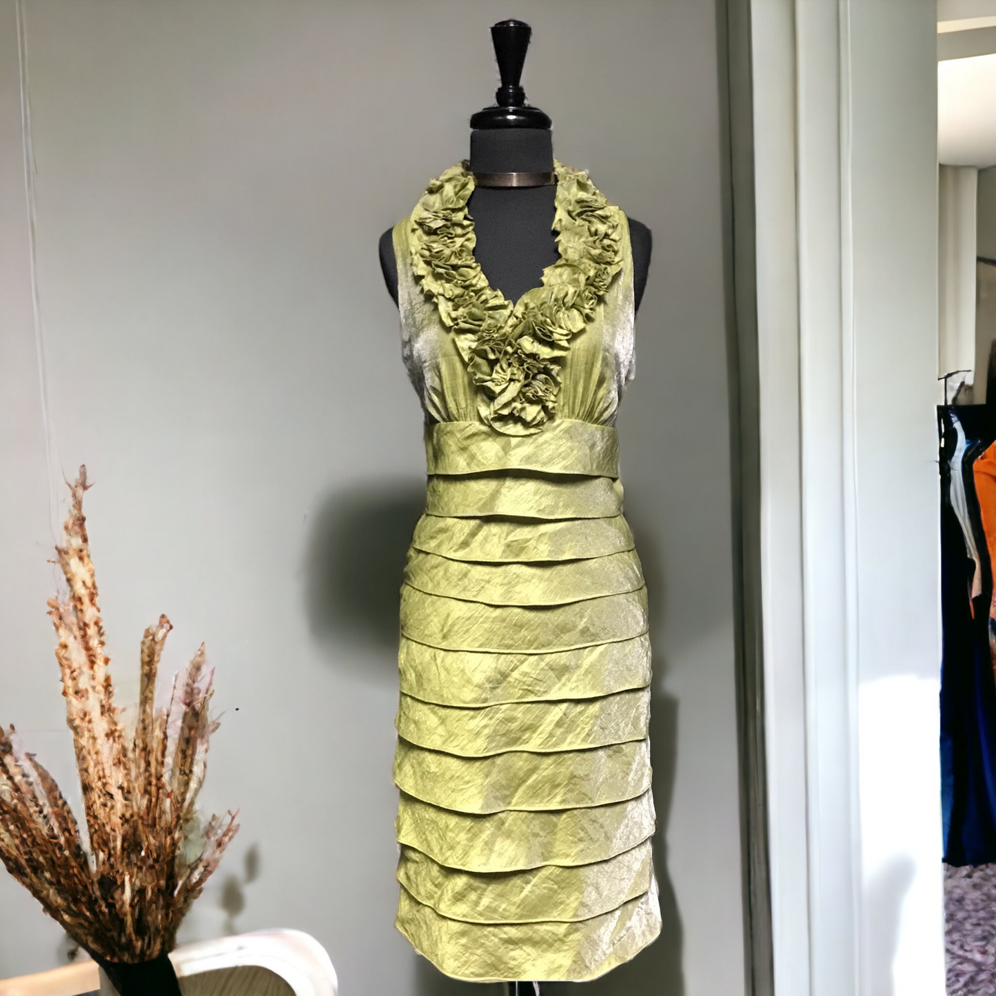 London Times Lime Green Formal Tier Dress, US Size 4 - NEW