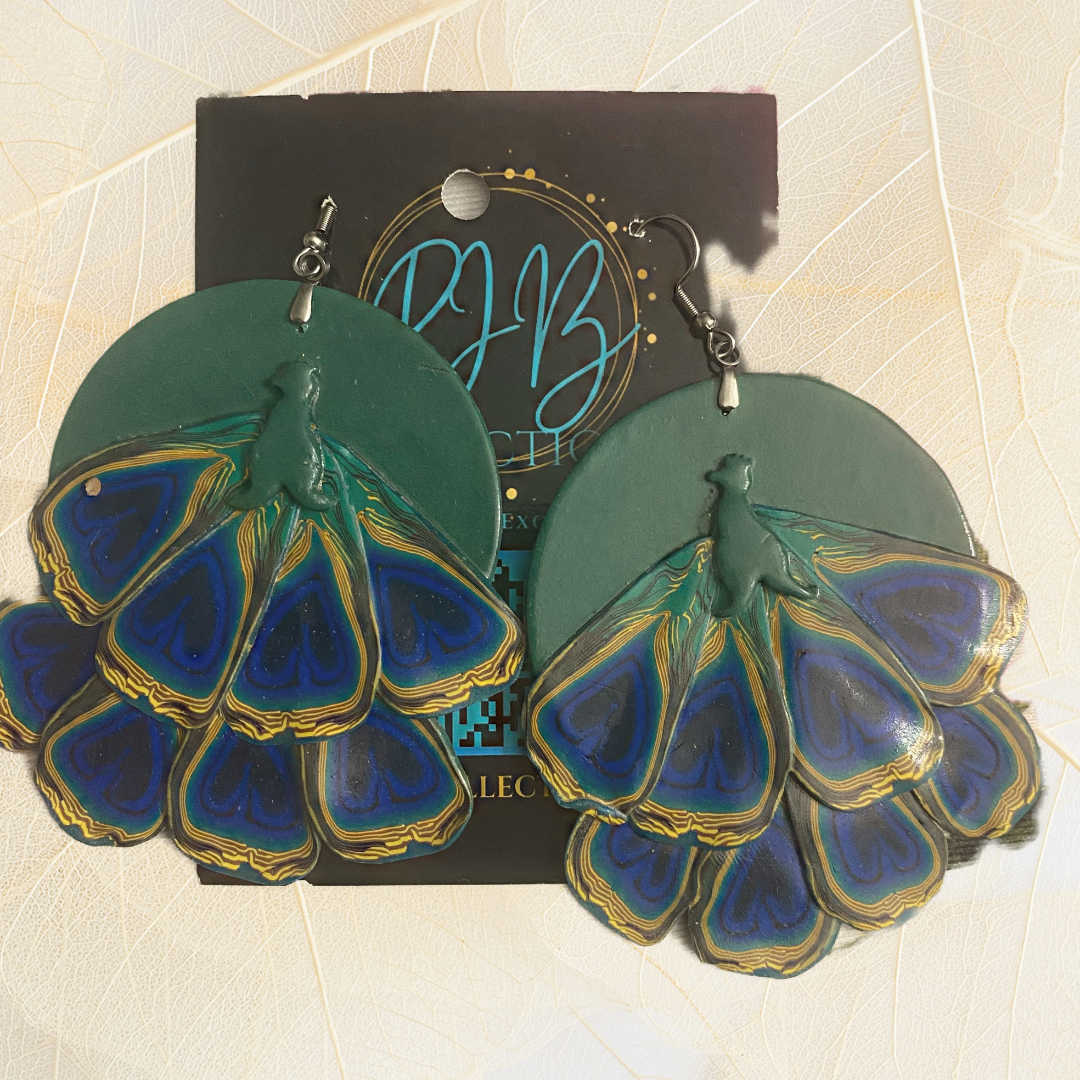 Hand Made Peacock Dangle Earrings