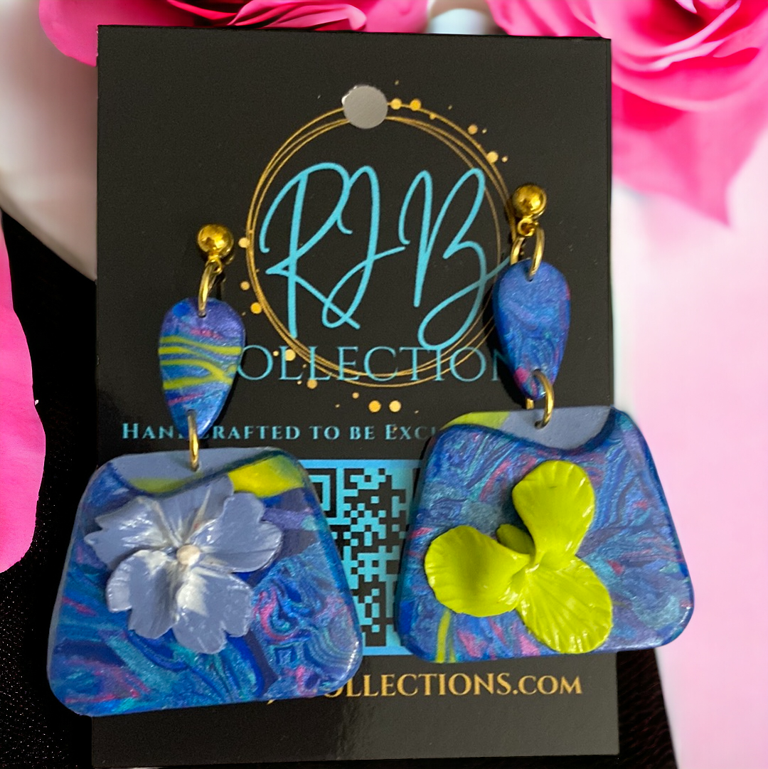Handmade Floral Box Pierced Dangle Earrings