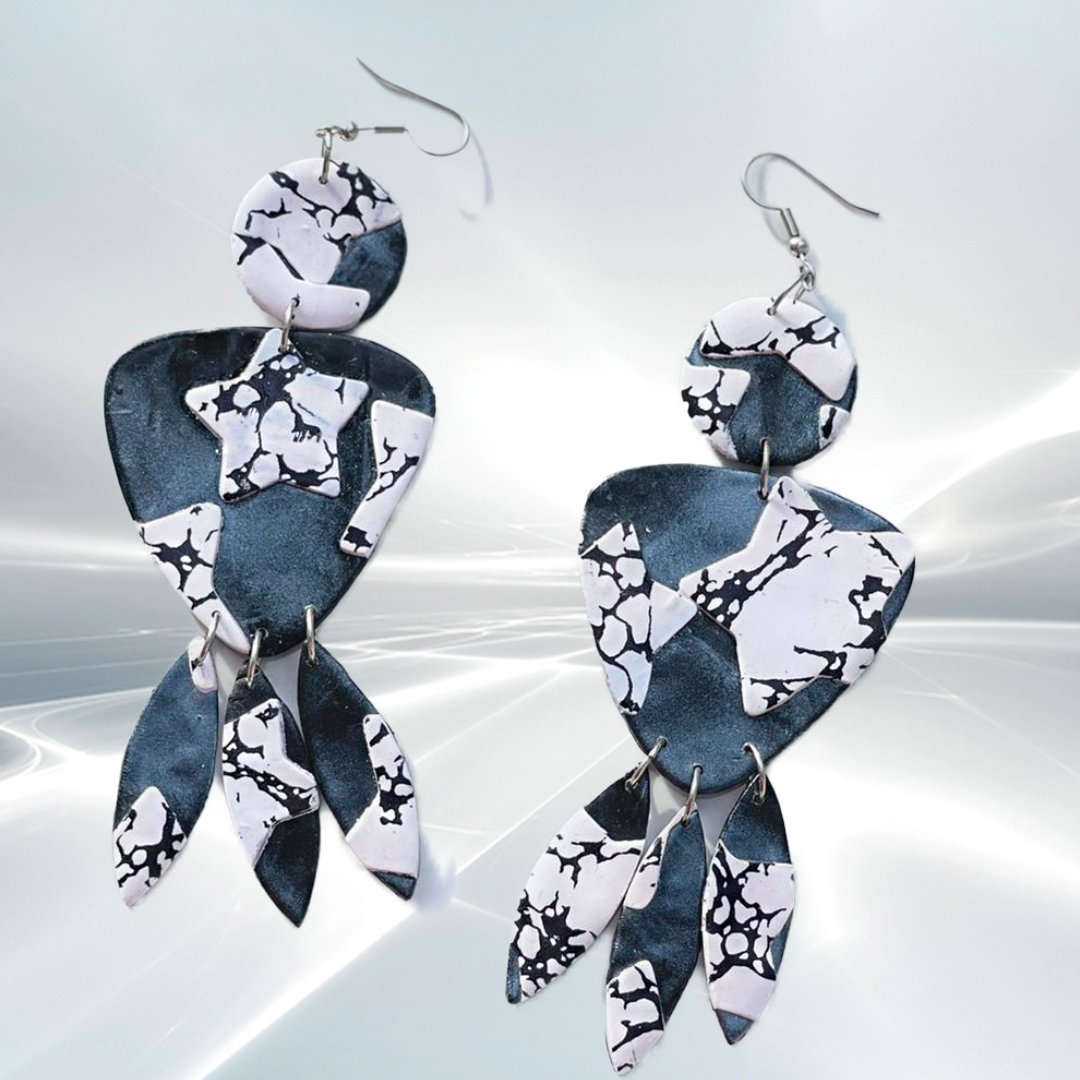 Hand Made Black and White Dangled Earrings