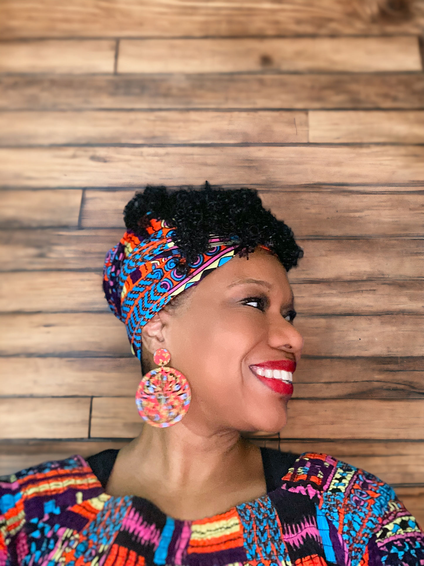 Round Hand Made Fabric African Print Wooden Earrings