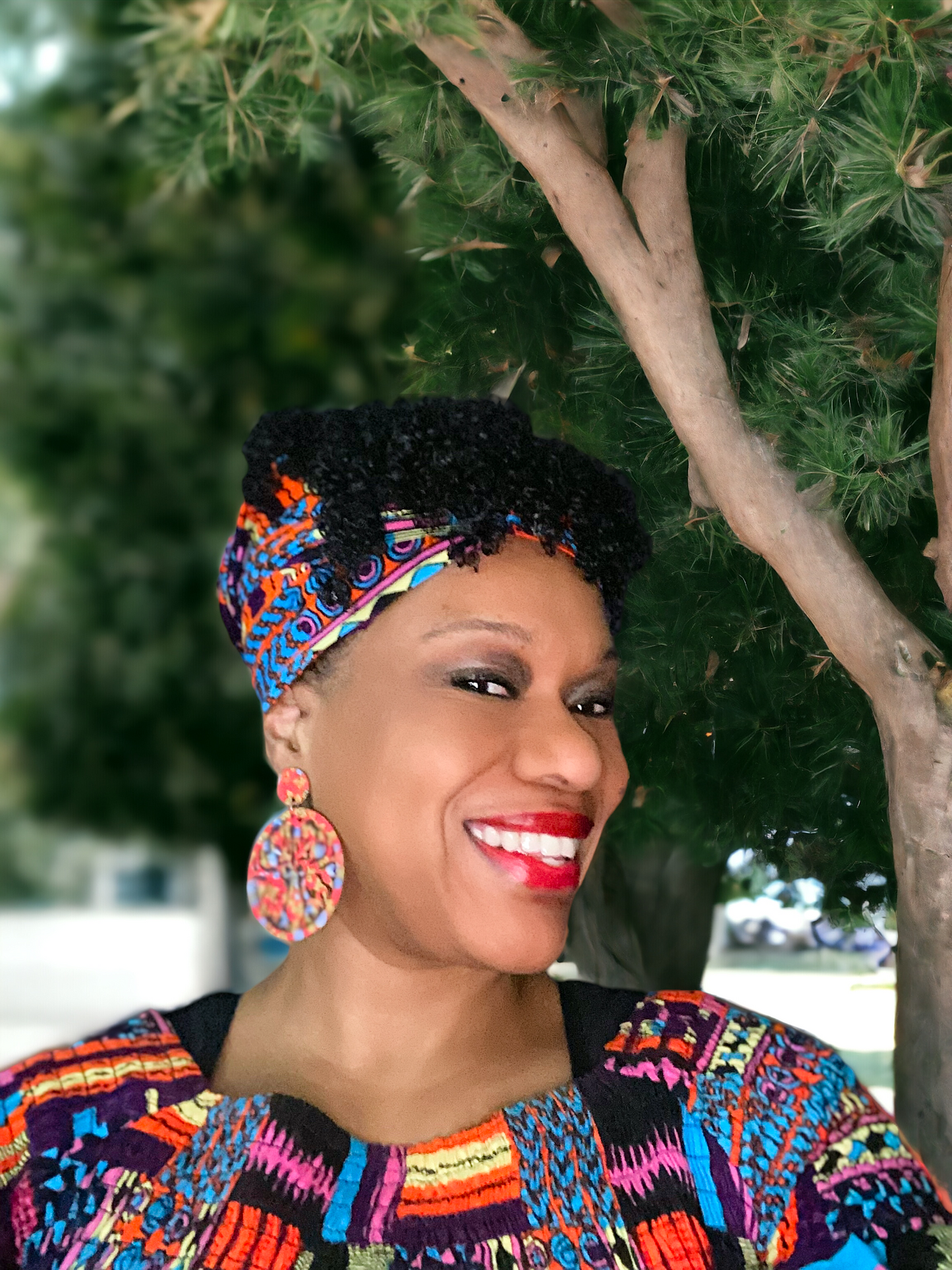 Round Hand Made Fabric African Print Wooden Earrings