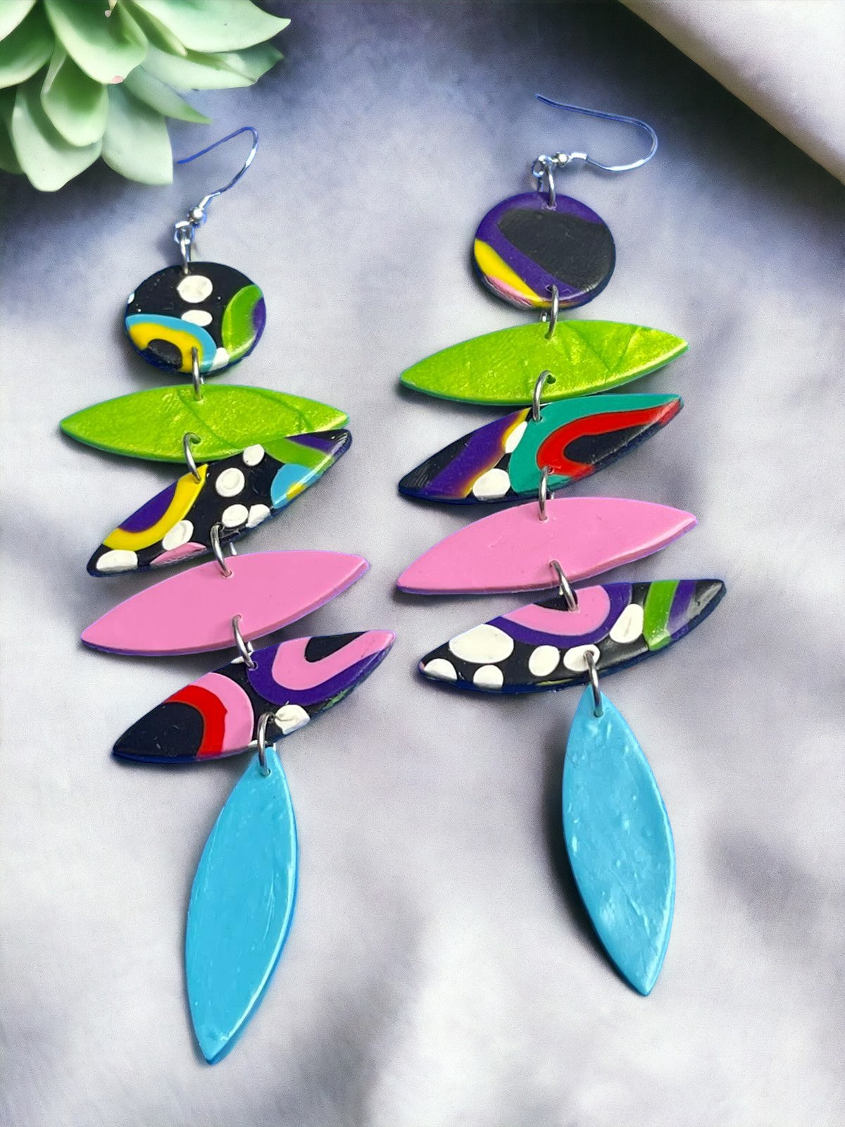 Hand Made Polka Dot Multi-Colored Dangled Earrings