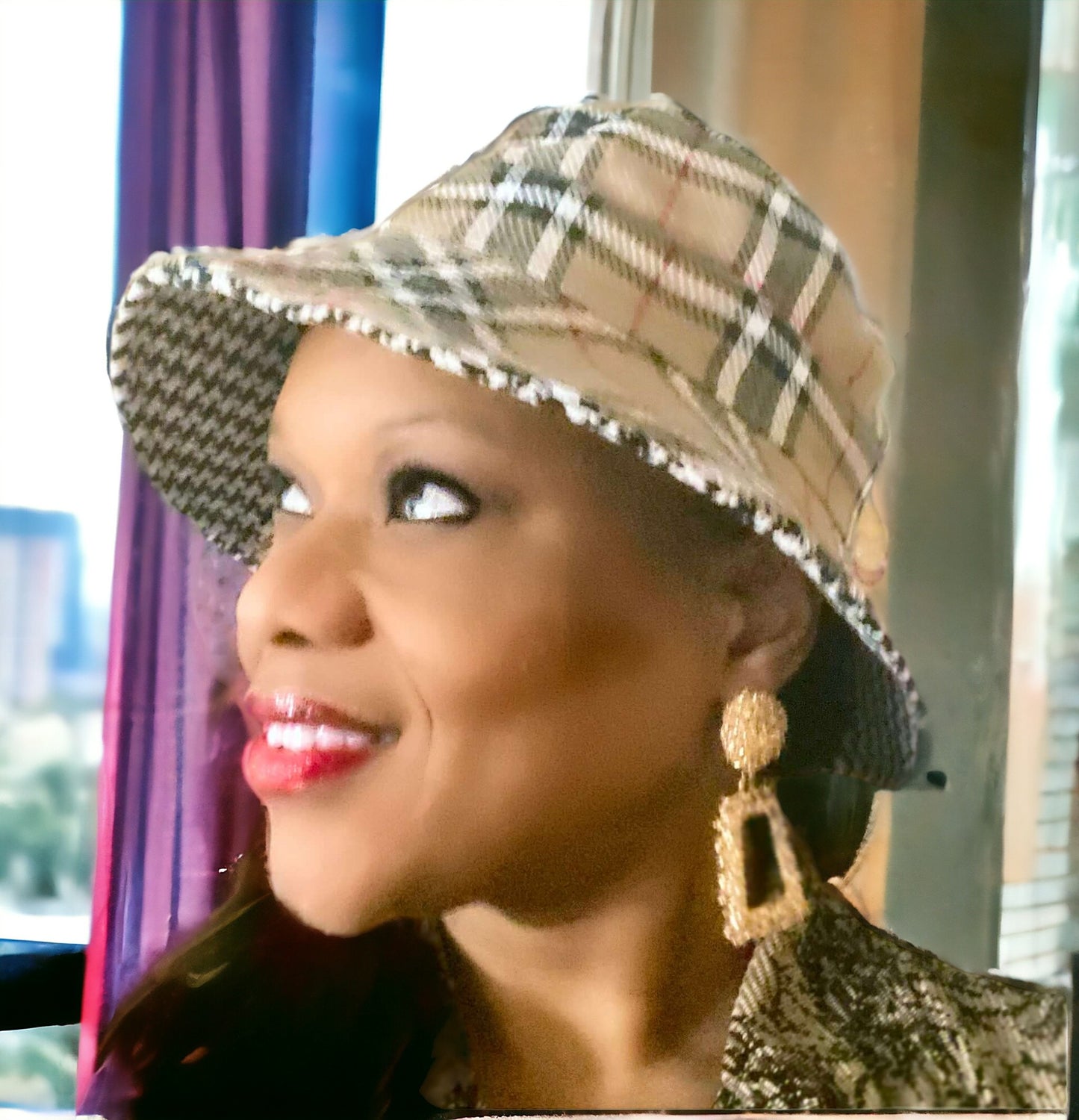Reversible Bucket Hat - Brown Plaid & Classic Houndstooth