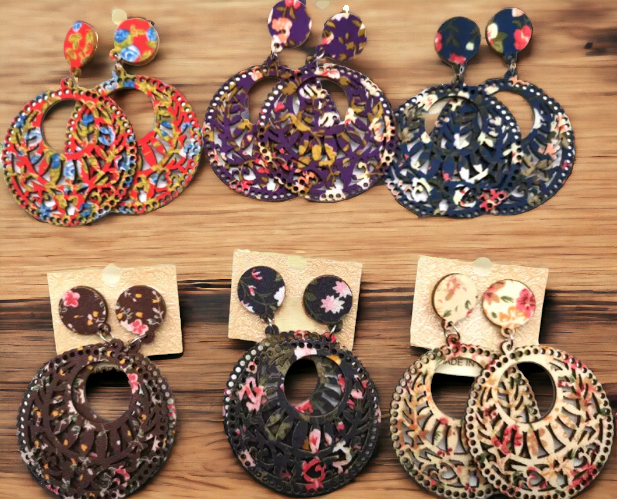Round Wooden Hand Made African Print Earrings