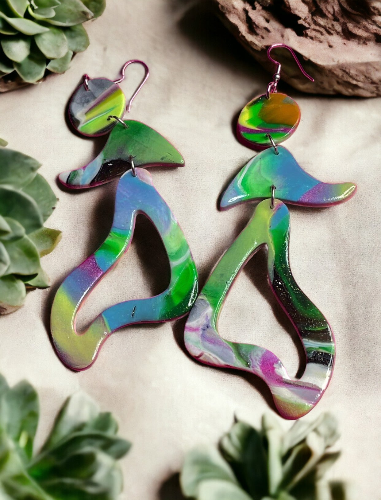 Hand Made Salsa Lady Green Theme Dangle Earrings