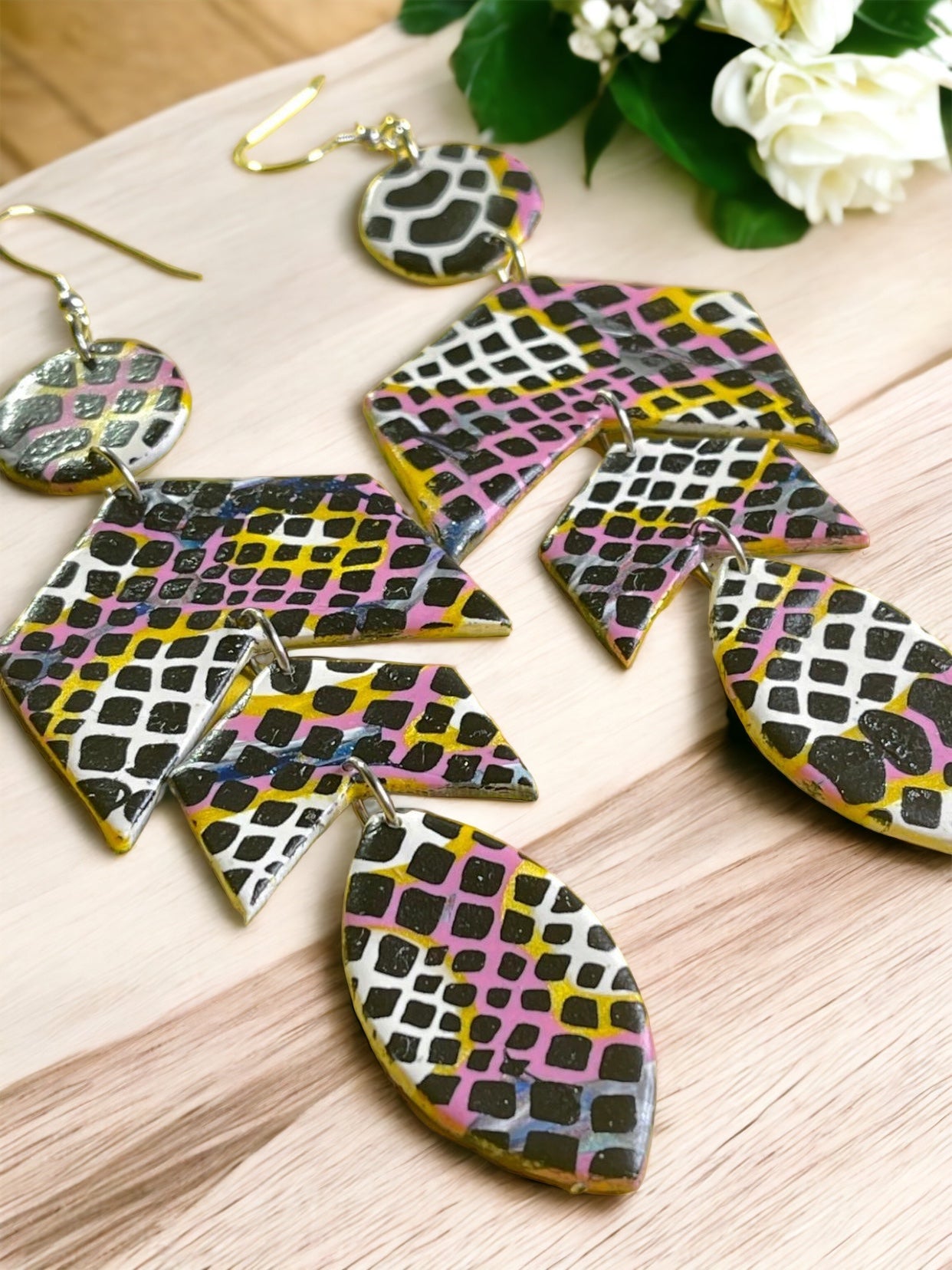 Hand Made Arrowhead Dangle Earrings - Pink Themed