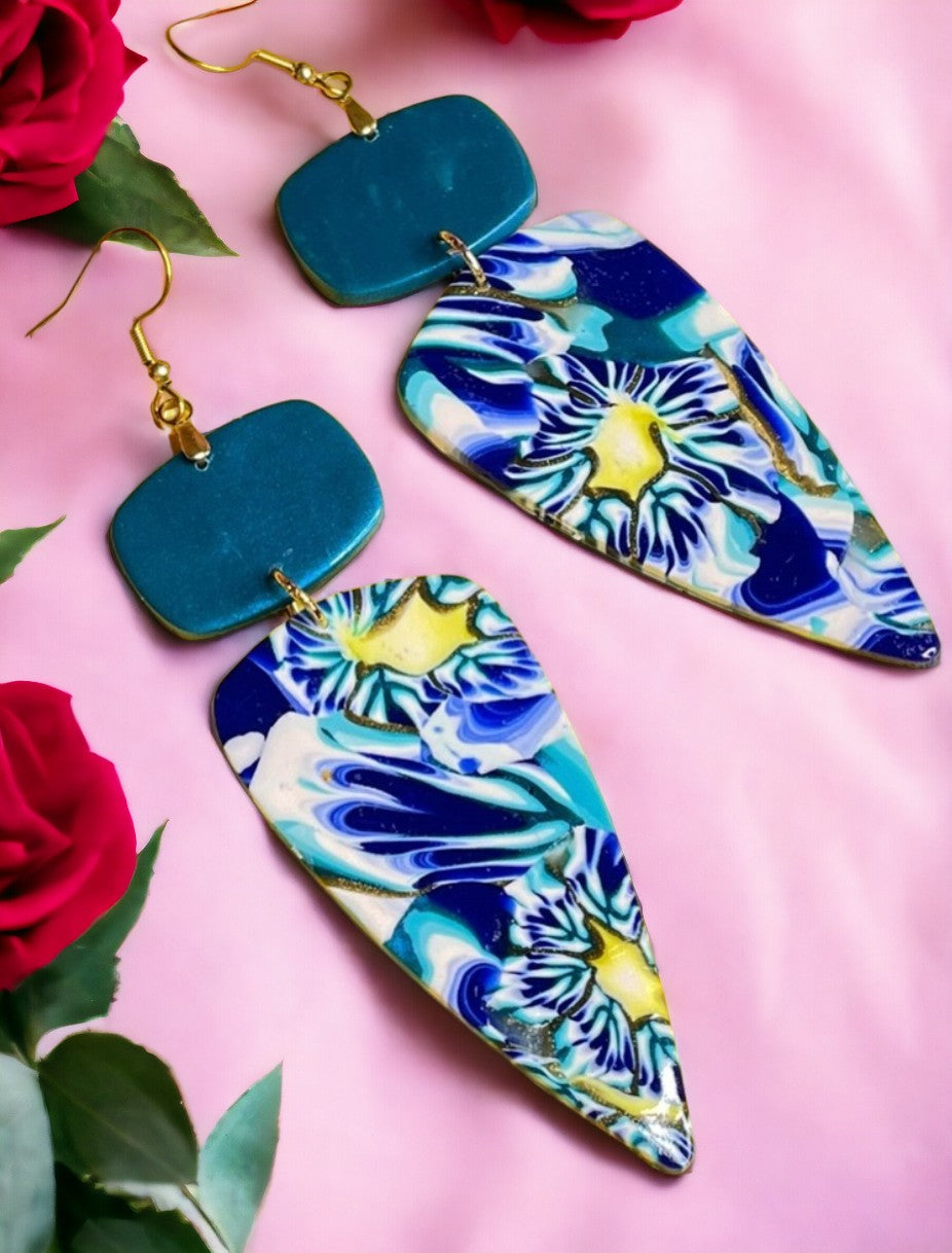 Handmade Long Dangle Multi-Floral Earrings
