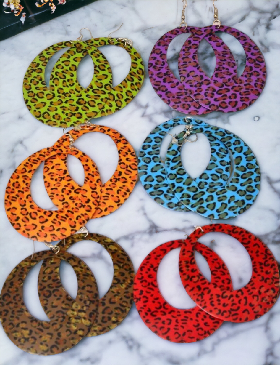 Lovely Leopard Print Fish Hook Round Earrings