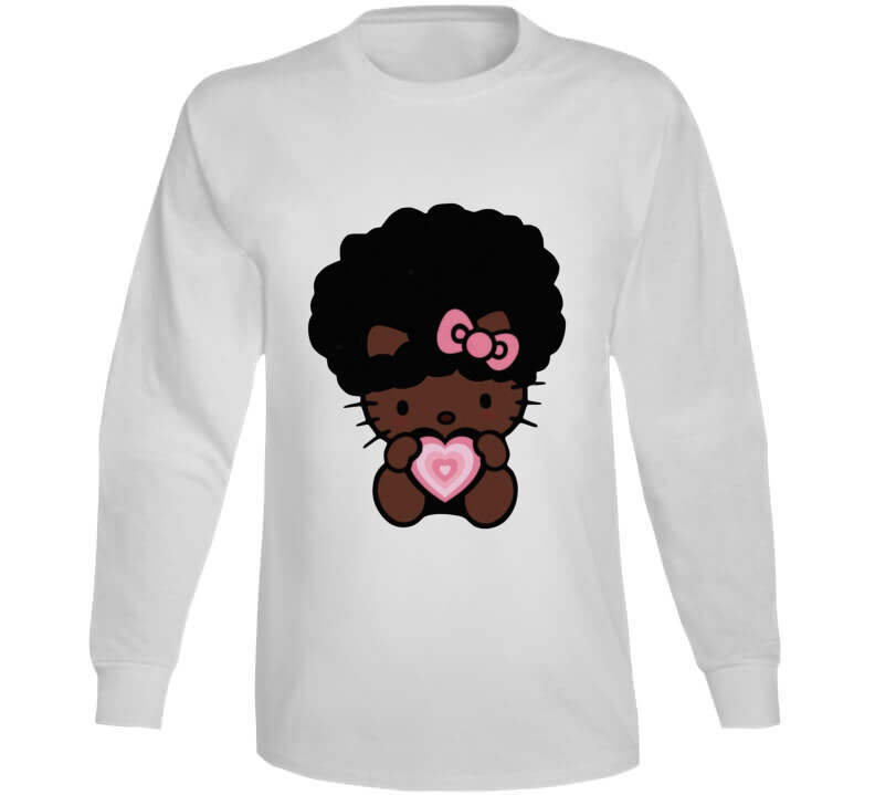 African American Kitty Inspired With Heart Ladies T Shirt