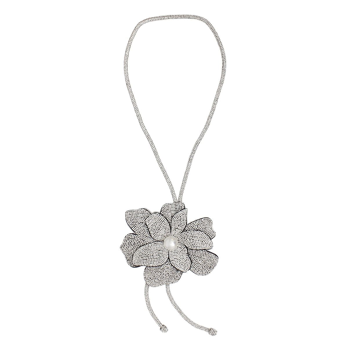 Long Y Brilliant Clear Blooming Flower Necklace