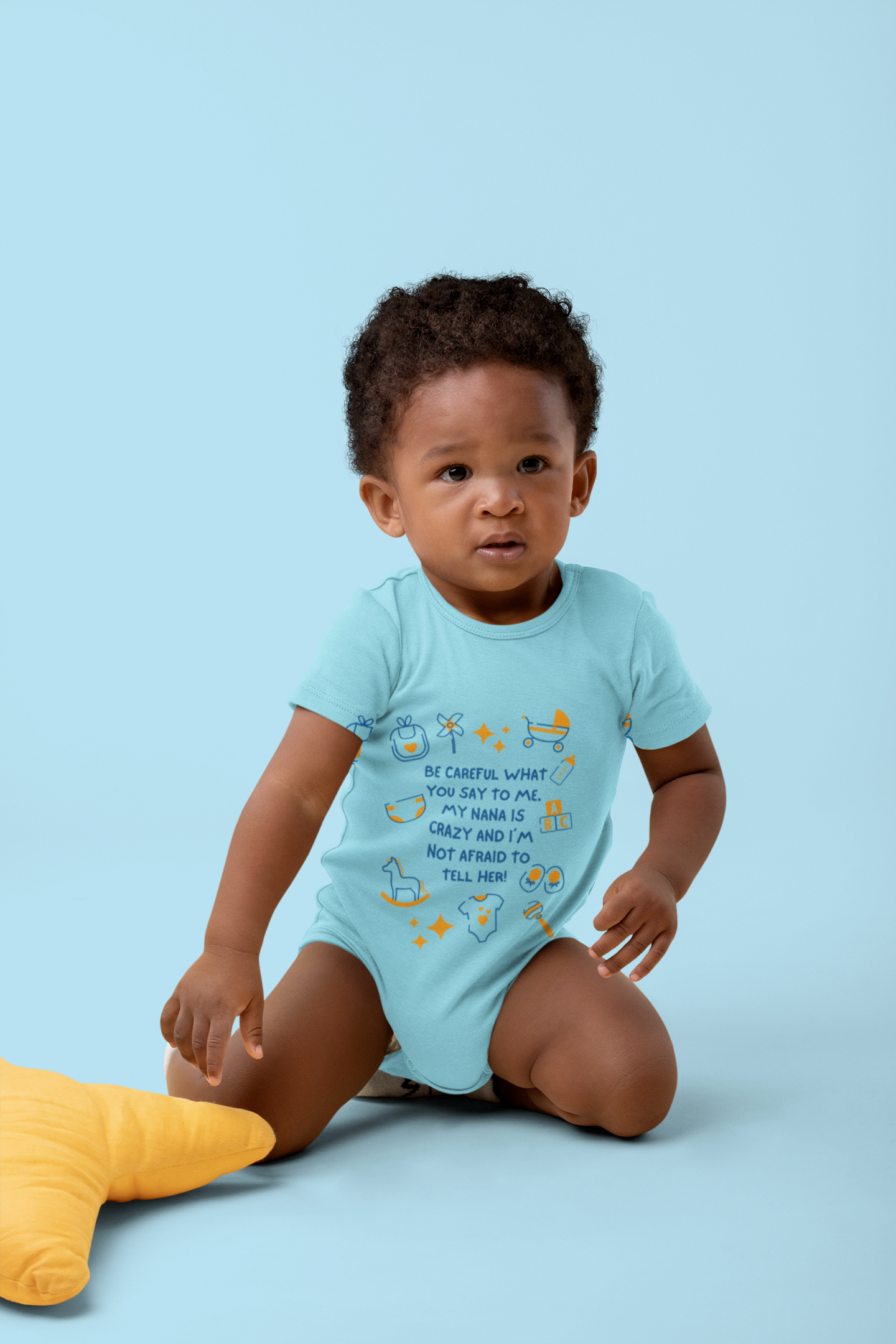 Be Careful What You Say To Me Light Blue Baby One Piece, Newborn to 24 months