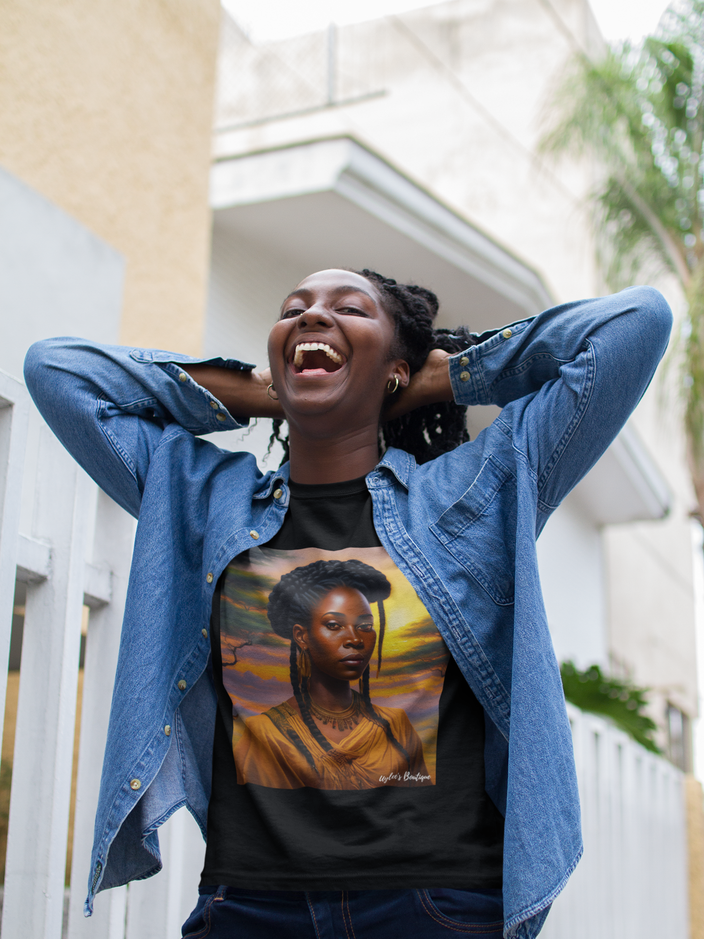 African Sunset Portrait Ladies T Shirt