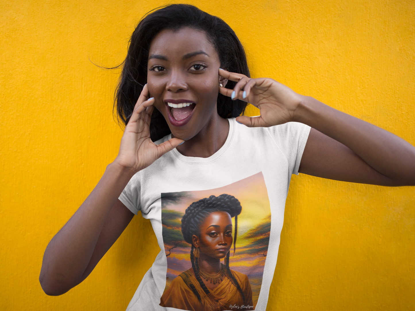 African Sunset Portrait Ladies T Shirt