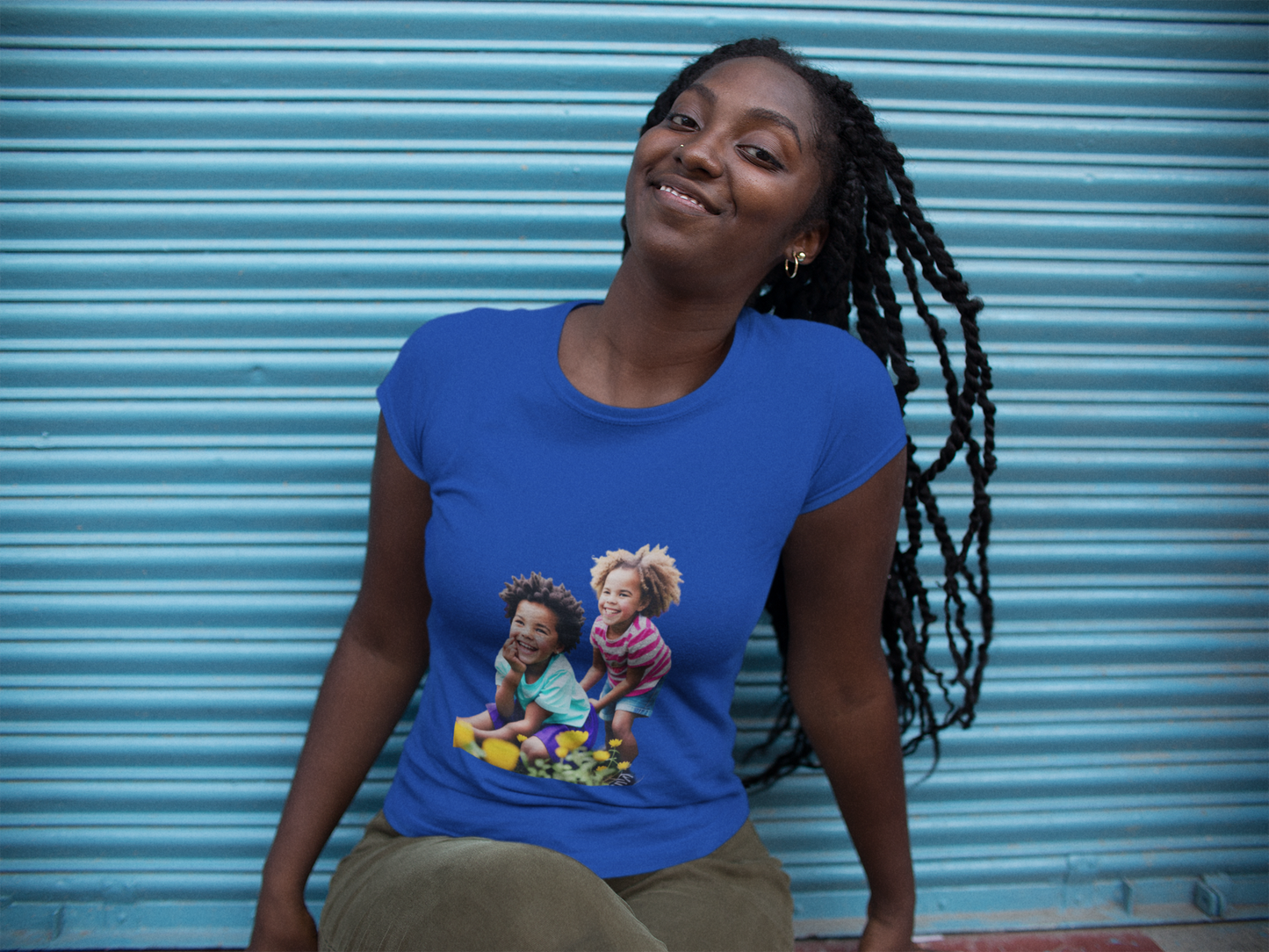 Sisters Playing In Flower Garden Ladies T Shirt