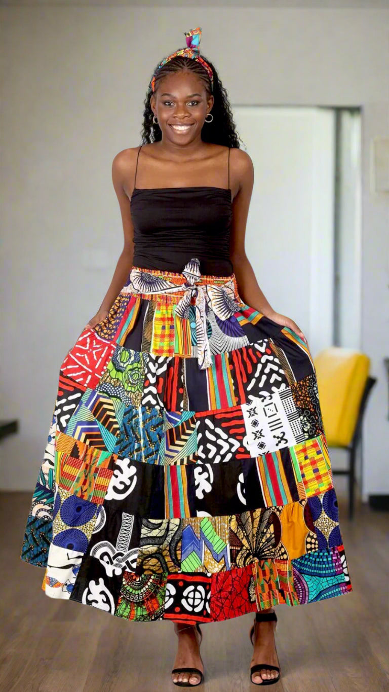 Long Length African Cotton Skirt - Patch Skirt Design