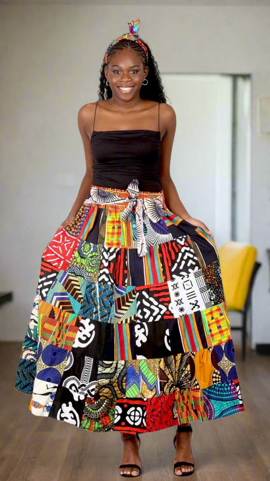 Long Length African Cotton Skirt - Patch Skirt Design