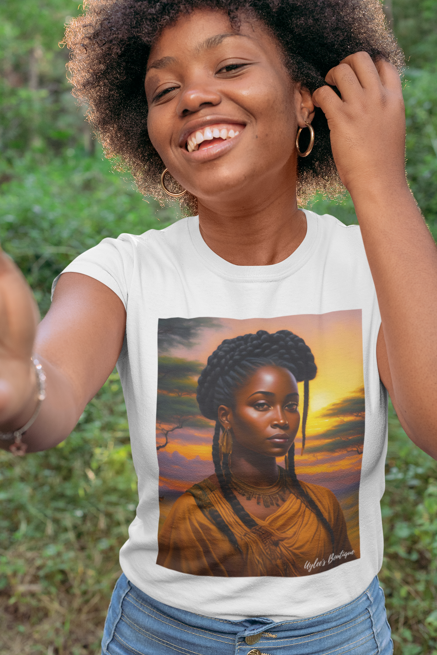 African Sunset Portrait Ladies T Shirt