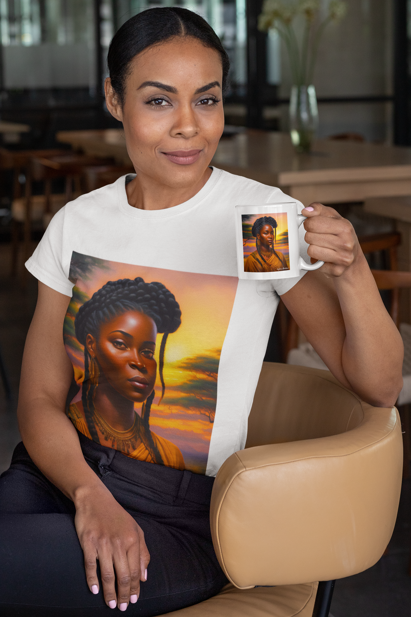 African Sunset Portrait Ladies T Shirt