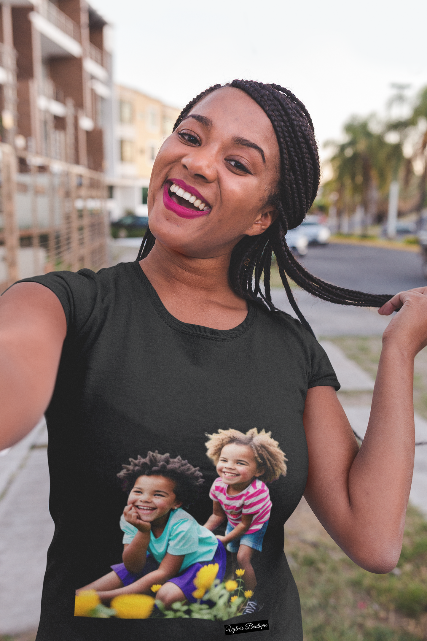 Sisters Playing In Flower Garden Ladies T Shirt