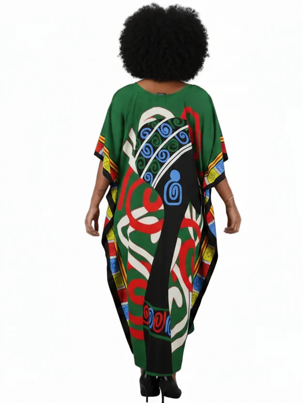 Women Afro Print Kaftan Dress with Headwrap