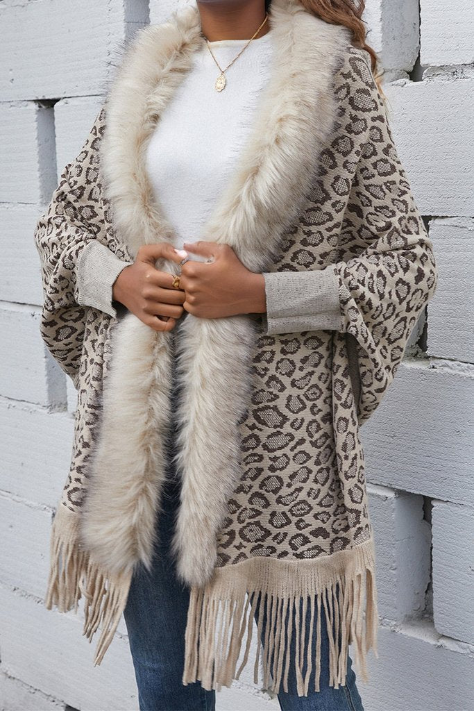 Leopard Fringe Detail Poncho